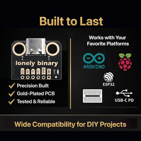 لوحة الاختراق Lonely Binary 12-Pack USB-C بمقاوم 5.1K DIP لـ ESP32 | أنثى USB-C، مزدوج 5.1K CC1/CC2 منسدل؛ الصمام الطاقة؛ مسافة 2.54 ملم؛ CC، D+/D-، VBUS، GND؛ بيكو، STM32؛ بيانات USB 2.0 + الطاقة in Kuwait