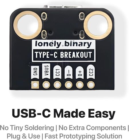 لوحة الاختراق Lonely Binary 12-Pack USB-C بمقاوم 5.1K DIP لـ ESP32 | أنثى USB-C، مزدوج 5.1K CC1/CC2 منسدل؛ الصمام الطاقة؛ مسافة 2.54 ملم؛ CC، D+/D-، VBUS، GND؛ بيكو، STM32؛ بيانات USB 2.0 + الطاقة in Kuwait
