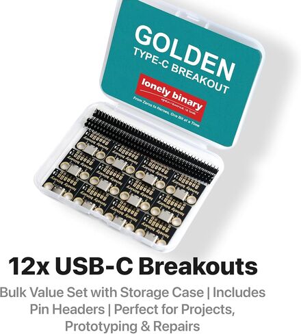 لوحة الاختراق Lonely Binary 12-Pack USB-C بمقاوم 5.1K DIP لـ ESP32 | أنثى USB-C، مزدوج 5.1K CC1/CC2 منسدل؛ الصمام الطاقة؛ مسافة 2.54 ملم؛ CC، D+/D-، VBUS، GND؛ بيكو، STM32؛ بيانات USB 2.0 + الطاقة in Kuwait