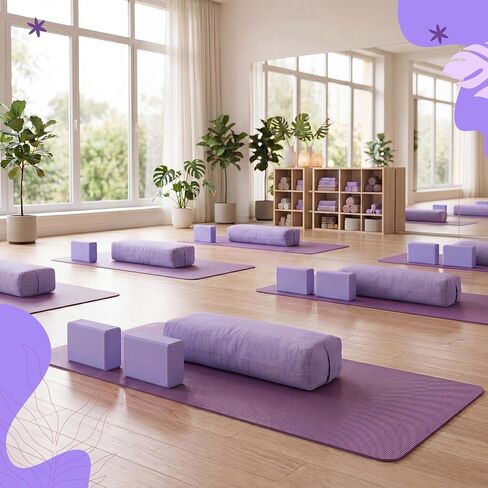 Chalyna 3 Pcs Yoga Bolster Pillow & Yoga Blocks Set Stretching and Back Support Lightweight Foam Blocks Portable Handle Soft Non-slip Surface Reusable for Pilates Meditation Balance Purple in Kuwait