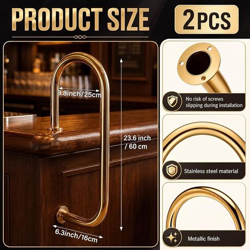 Zonon 2 Pcs Single Arm Bar Service Rail Brass Color Screw Mounted Waitress Stall Bar Service Rail Heavy Duty Fixed Installation for Waitstaff to Retrieve Drinks Avoid a Busy and Hectic Crowd for Staff in Kuwait