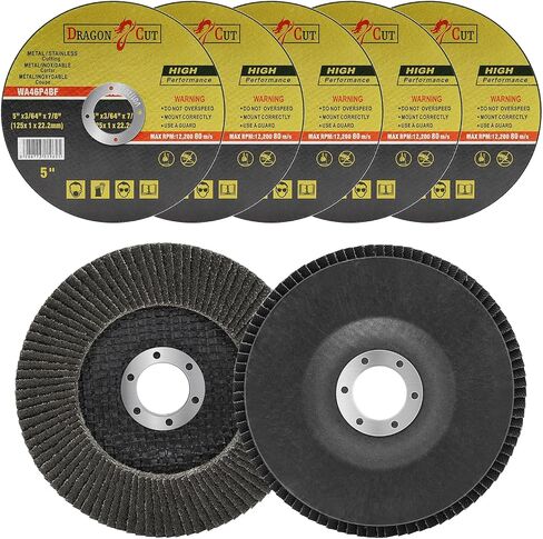 7-Piece Angle Grinder Disc Set, 5" x 3/64" x 7/8" Cut Off Wheels and Flap Discs for Metal & Stainless Steel Cutting and Grinding (No Angle Grinder) in Kuwait