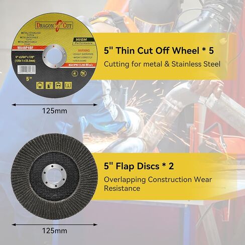 7-Piece Angle Grinder Disc Set, 5" x 3/64" x 7/8" Cut Off Wheels and Flap Discs for Metal & Stainless Steel Cutting and Grinding (No Angle Grinder) in Kuwait