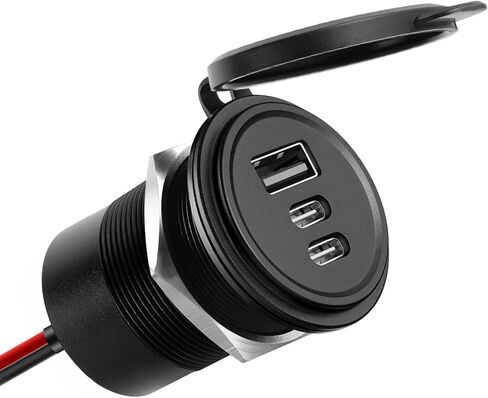 منفذ USB 72 وات 3 منافذ 12 فولت، شاحن سيارة ألومنيوم مزدوج PD3.0 نوع C وQC3.0، بديل ولاعة السجائر بمقبس طاقة USB متعدد المنافذ لشاحنة التخييم RV وعربة الجولف (قطعتان) in Kuwait