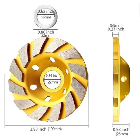 1pcs Concrete Stone Ceramic Turbo Diamond Grinding Cup Wheel, Heavy Duty Angle Grinder Wheels for Angle Grinder (Yellow) in Kuwait