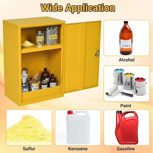 Flammable Safety Cabinet, 30" x 18" x 12" Flammable Cabinet with Adjustable Shelf, Galvanized Steel Fire Cabinets, Hazardous Chemical Storage for Garage, Lab, Industrial Use in Kuwait