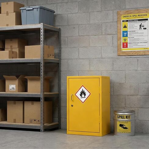 Flammable Safety Cabinet, 30" x 18" x 12" Flammable Cabinet with Adjustable Shelf, Galvanized Steel Fire Cabinets, Hazardous Chemical Storage for Garage, Lab, Industrial Use in Kuwait