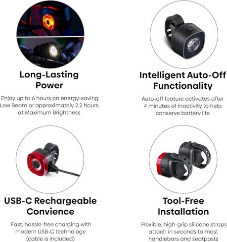 woom Beam Bike Lights, Front & Rear Kids’ Bicycle Light Set, USB-C Rechargeable, Tool-Free Mount, IPX4 Weather-Resistant, Auto Shut-Off Feature in Kuwait