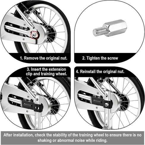 2pcs Axle Extenders & 2pcs Stabiliser Extension Bolts for Bicycle Training Wheels, Kids Bike Axle Extender for 12" 16" 18" 20" 22" 24" Wheel Bikes (Black) in Kuwait