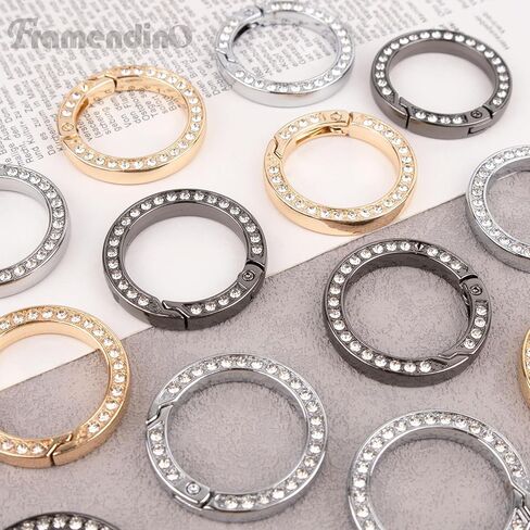 Framendino, 18 Pack 1 Inch Rhinestone Spring O Rings Bling Round Clip Diamond Buckle for DIY Crafts in Kuwait
