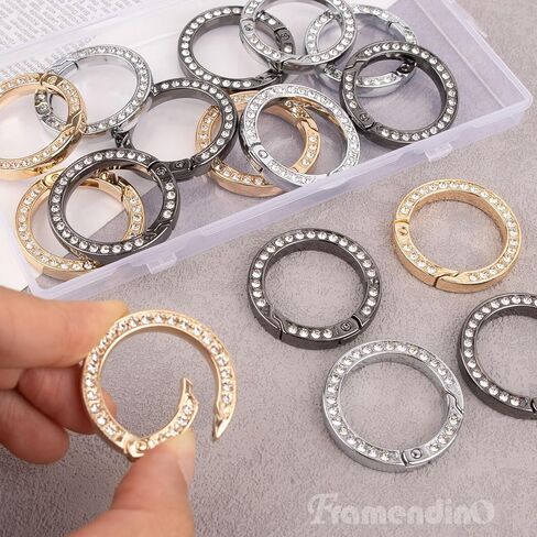 Framendino, 18 Pack 1 Inch Rhinestone Spring O Rings Bling Round Clip Diamond Buckle for DIY Crafts in Kuwait