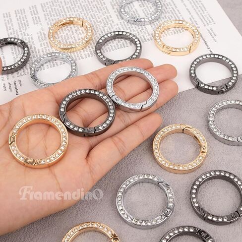 Framendino, 18 Pack 1 Inch Rhinestone Spring O Rings Bling Round Clip Diamond Buckle for DIY Crafts in Kuwait