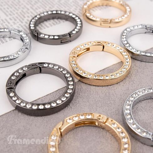 Framendino, 18 Pack 1 Inch Rhinestone Spring O Rings Bling Round Clip Diamond Buckle for DIY Crafts in Kuwait