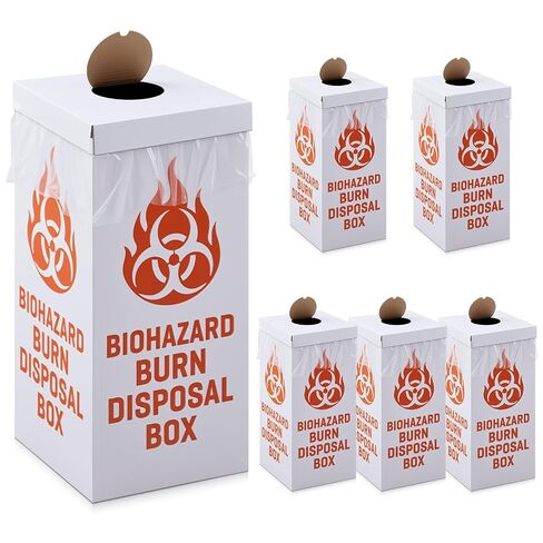 Feifeiya 6 Pack Burn up Biohazard Waste Box, 12 x 12 x 27 Inch Burn-Up Box Floor Model with Liner Bags and Lids, Biohazard Disposal Container for Laboratories, Biomedical Facilities and Testing Labs in Kuwait
