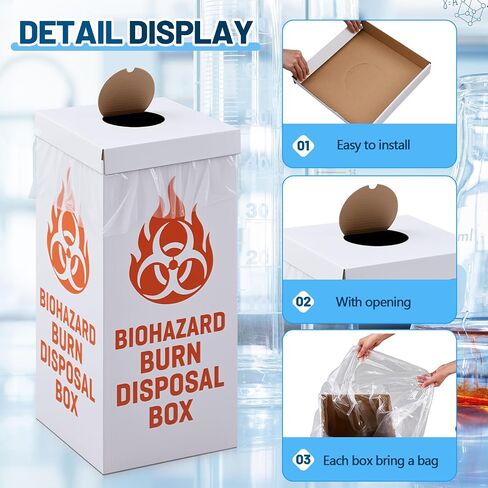 Feifeiya 6 Pack Burn up Biohazard Waste Box, 12 x 12 x 27 Inch Burn-Up Box Floor Model with Liner Bags and Lids, Biohazard Disposal Container for Laboratories, Biomedical Facilities and Testing Labs in Kuwait