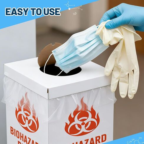 Feifeiya 6 Pack Burn up Biohazard Waste Box, 12 x 12 x 27 Inch Burn-Up Box Floor Model with Liner Bags and Lids, Biohazard Disposal Container for Laboratories, Biomedical Facilities and Testing Labs in Kuwait