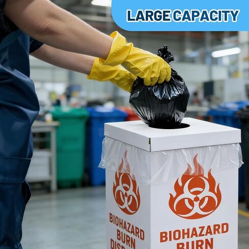 Feifeiya 6 Pack Burn up Biohazard Waste Box, 12 x 12 x 27 Inch Burn-Up Box Floor Model with Liner Bags and Lids, Biohazard Disposal Container for Laboratories, Biomedical Facilities and Testing Labs in Kuwait