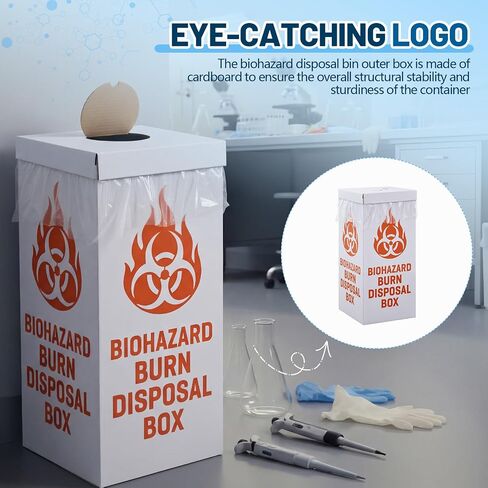 Feifeiya 6 Pack Burn up Biohazard Waste Box, 12 x 12 x 27 Inch Burn-Up Box Floor Model with Liner Bags and Lids, Biohazard Disposal Container for Laboratories, Biomedical Facilities and Testing Labs in Kuwait