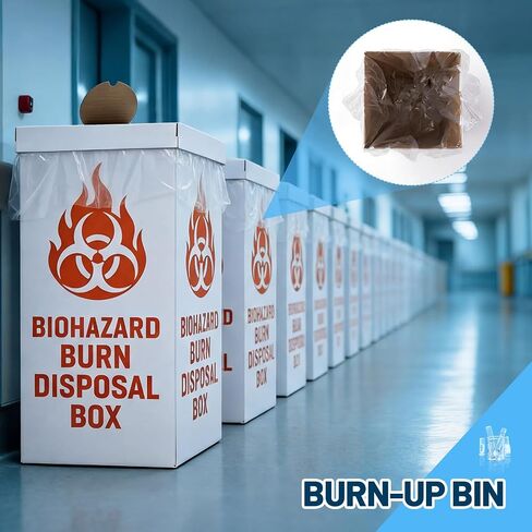 Feifeiya 6 Pack Burn up Biohazard Waste Box, 12 x 12 x 27 Inch Burn-Up Box Floor Model with Liner Bags and Lids, Biohazard Disposal Container for Laboratories, Biomedical Facilities and Testing Labs in Kuwait