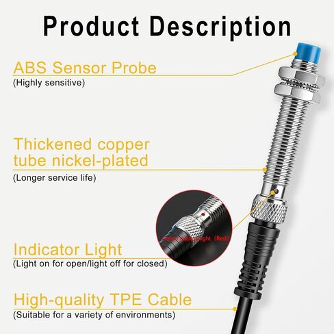 Heschen M8 مفتاح مستشعر القرب الحثي، LJ8A3-2-Z/BY-G، كاشف 2 مم، 10-30VDC 200mA، PNP مفتوح عادة (NO)، 3 أسلاك in Kuwait