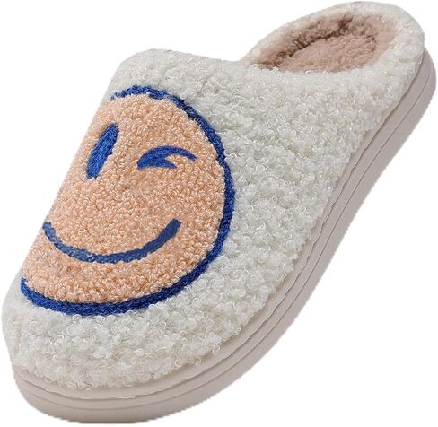 COVS Cute Kids Smile Face Slippers for Girls Boys Soft Plush Non-Slip Toddler House Slippers Little kids smile slippers Indoor Outdoor in Kuwait