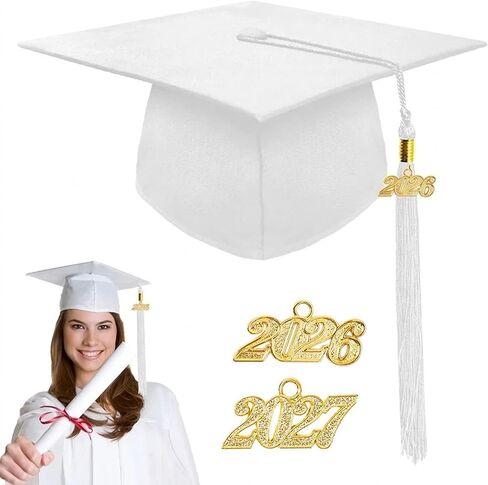 Unisex Matte Graduation Cap with Gold 2025/2026 Year Tassel Charm,Graduation Hat for Adults Bachelor Master in Saudi Arabia