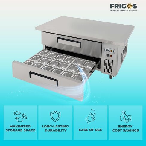 Frigos Premium FGP-CB-5260 قاعدة طهاة مبردة بدرجين مقاس 52 بوصة مع سطح فضي ممتد مقاس 60 بوصة - مثالية للمطبخ التجاري - ثلاجة قاعدة الطهاة متضمنة مع باب رفع in Kuwait