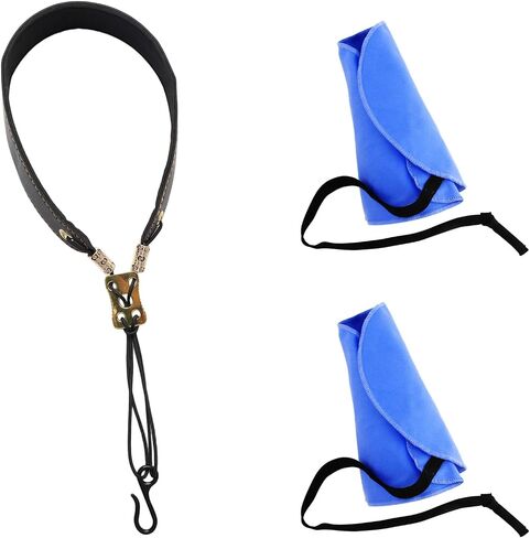 Clarinet Neck Strap with 2 Pcs Clarinet Cloth, A-shaped Design Cleaning Swab & Adjustable Support Strap for Bb/A Clarinets, Blue Cloth Black Strap in Kuwait