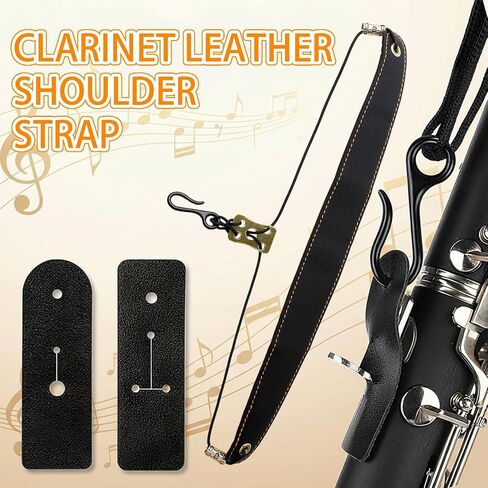 Clarinet Neck Strap with 2 Pcs Clarinet Cloth, A-shaped Design Cleaning Swab & Adjustable Support Strap for Bb/A Clarinets, Blue Cloth Black Strap in Kuwait
