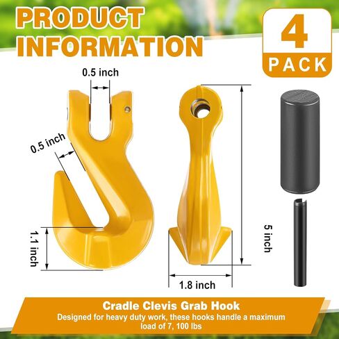 4 Pcs 3/8" Clevis Grab Hooks Grade 80 Steel, Working Load 7100 Lbs for Heavy Duty Lifting Trucks Trailer Tow Chain in Kuwait