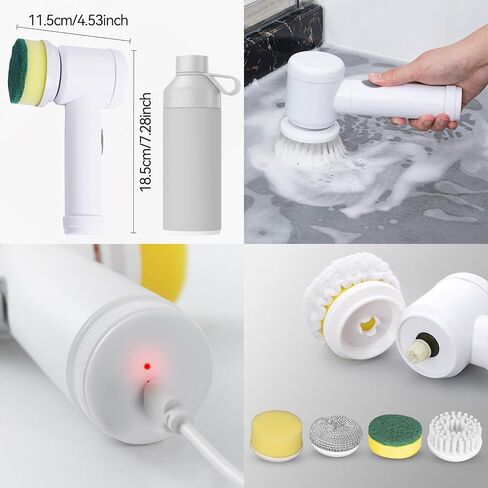 5 in 1 Cordless Electric Spin Scrubber & Power Scrubber - Rechargeable Battery, Fast Cleaning for Bathroom, Shower, Tile, Kitchen Floors, Household Cleaning Tools in Kuwait