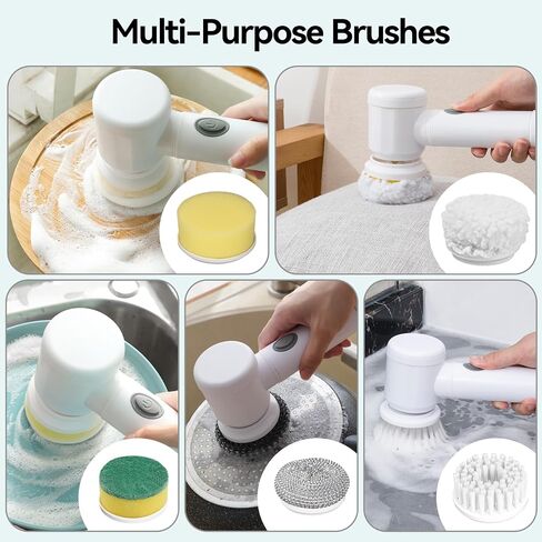 5 in 1 Cordless Electric Spin Scrubber & Power Scrubber - Rechargeable Battery, Fast Cleaning for Bathroom, Shower, Tile, Kitchen Floors, Household Cleaning Tools in Kuwait