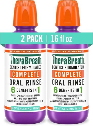 TheraBreath Complete Mouthwash, 6-in-1 Benefits, Alcohol-Free, Revitalizing Mint (2 Pack) in Kuwait
