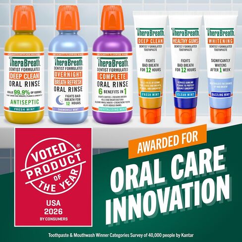 TheraBreath Complete Mouthwash, 6-in-1 Benefits, Alcohol-Free, Revitalizing Mint (2 Pack) in Kuwait