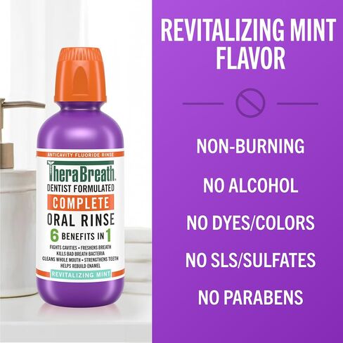 TheraBreath Complete Mouthwash, 6-in-1 Benefits, Alcohol-Free, Revitalizing Mint (2 Pack) in Kuwait
