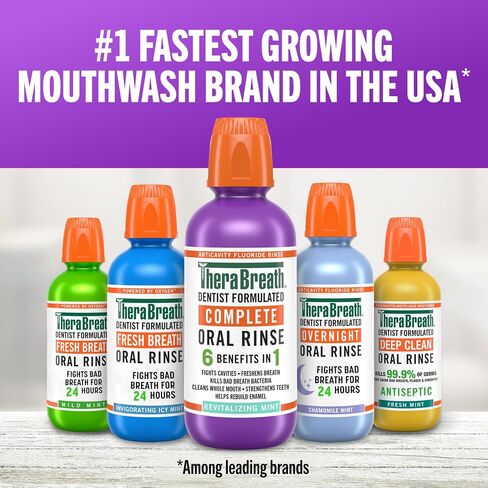 TheraBreath Complete Mouthwash, 6-in-1 Benefits, Alcohol-Free, Revitalizing Mint (2 Pack) in Kuwait