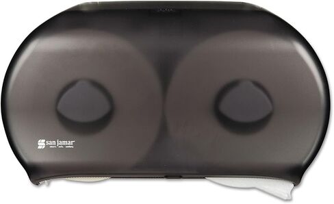San Jamar R4000TBK Twin 9-Inch Jumbo Tissue Dispenser, 19 x 5 1/4 x 12, Transparent Black Pearl in Kuwait