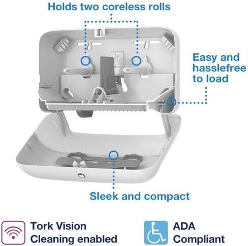 Tork OptiServe 2-Roll Coreless Toilet Paper Dispenser White T7, Horizontal Dispenser, Elevation Design, 558060 in Kuwait