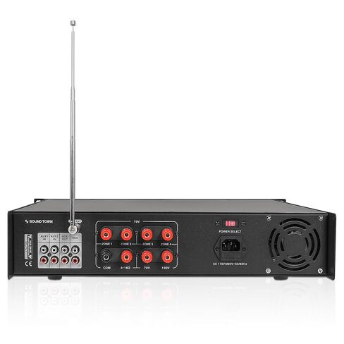 Sound Town 500W Class-D 4-Zone 70V / 100V مضخم طاقة تجاري مدمج مع بلوتوث، ألومنيوم، للمطاعم والصالات والحانات والحانات والمدارس والمستودعات (SDCA500-4) in Kuwait