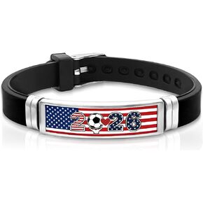 Soccer Fan Bracelet 2026 Sports Bracelet Adjustable Silicone Stainless Steel Wristband Game Day Accessories Patriotic Red White Blue Athletic Bracelet for Men Women Sports Lover Gift in Saudi Arabia