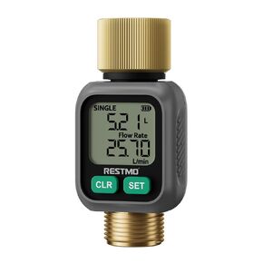 RESTMO Water Flow Meter with Dual Zone Display Screen, Brass Inlet & Outlet Water Meter, ±4% Accuracy, Measure Gallon/Liter Consumption and Flow Rate for RV, Garden Hose, Sprinkler & Nozzle Sprayer in Kuwait