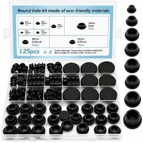 125 Pcs Black Rubber Plugs for Round Holes, Various Sizes of Round Hole Silicone Tool, 8 Sizes of Rubber Grommets Rubber Stoppers Plugs Suitable for Car Wiring Furniture in Kuwait