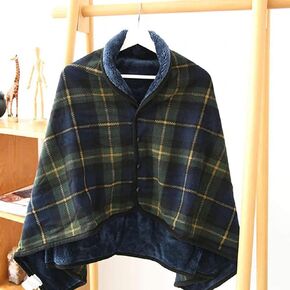 Flannel Blankets - Wearable Thickening Legs Feet Warmer Cover with Buttons Doublelayer Extra Multipurpose Cape Blanket for Warm Gift in Kuwait
