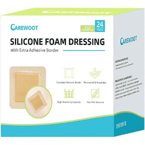 FSA Eligible HSA 24 Pack Silicone Foam Dressing 3''x3'' with Gentle Border for Skin Wound Care - Self Adhesive Waterproof Bandages Absorbent Pads for Post-Op, Elderly Skin Protection in Saudi Arabia
