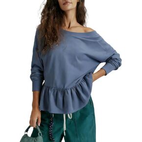 QIBABU Womens Open Back Workout Shirts Long Sleeve Peplum Top Lightweight Yoga Tunic Blouse Y2k Oversized Sweatshirts in Kuwait