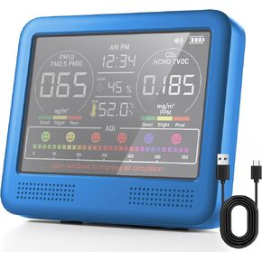 جهاز مراقبة جودة الهواء الداخلي 16 في 1 مع PM1.0، PM2.5، PM10، CO2، HCHO، TVOC، درجة الحرارة، الرطوبة، عرض الوقت و7 منبهات AQI - اختبار احترافي لجودة الهواء للمنزل والمكتب والاستخدام الداخلي in Kuwait