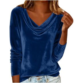Velvet Tops for Women Comfy Cowl Neck Long Sleeve Shirts Spring Fall Elegant Holiday Party Blouses Tshirts in Saudi Arabia
