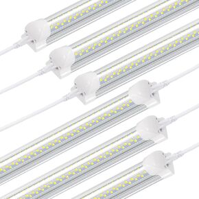 SZSKYING 10 Pack 8FT LED Shop Light، 120W 12000LM 6500K ضوء النهار الأبيض، T8 أنبوب متكامل على شكل حرف V، 96' أربعة صفوف عالية الإخراج، قابلة للربط 8 أقدام LED لاعبا أساسيا، قابس إضاءة المرآب غير قابل للتعتيم in Kuwait