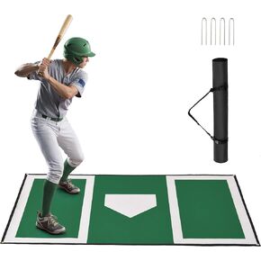 Batting Mat, 6x4ft Baseball Softball Hitting Mat for Batting Stance Practice, Batters Box Turf Mats with Home Plate, Non-Slip Baseball Cage Mats for Indoor Outdoor with 4 Stakes, Carry Strap in Kuwait