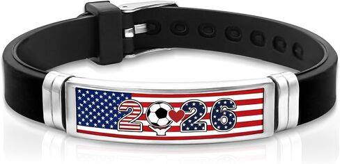 Soccer Fan Bracelet 2026 Sports Bracelet Adjustable Silicone Stainless Steel Wristband Game Day Accessories Patriotic Red White Blue Athletic Bracelet for Men Women Sports Lover Gift in Kuwait